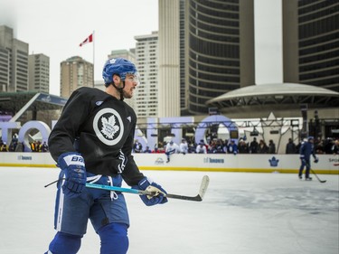 Toronto Maple Leafs Auston Matthews on the ice during the 2019 Toronto Maple Leafs Outdoor Practice at Nathan Phillips Square in Toronto, Ont. on Thursday February 7, 2019. Ernest Doroszuk/Toronto Sun/Postmedia