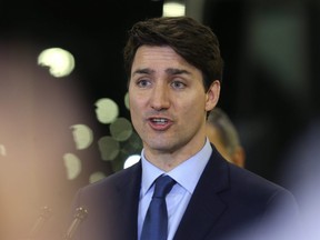 Prime Minister Justin Trudeau speaks during an announcement of funding for Winnipeg Transit projects at its Fort Rouge garage in Winnipeg on Feb. 12, 2019. Kevin King/Postmedia Network
