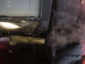 Exhaust from a vehicle on Jarvis St., near the Gardiner Expressway, on Jan. 22, 2019. (Ernest Doroszuk, Toronto Sun)