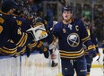 Buffalo Sabres forward Jack Eichel celebrates his goal against the Oilers earlier this month. (AP PHOTO)