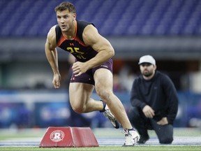 Defensive lineman Nick Bosa of Ohio State works out during day four of the NFL Combine earlier this month. (GETTY IMAGES)