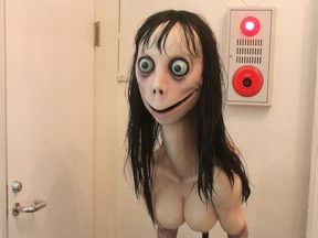This handout picture taken in August 2016 and received by AFP from Japanese artist Keisuke Aiso on March 4, 2019 shows the silicon-based sculpture Momo, created by the artist, on display in Tokyo. Keisuke Aiso, the Japanese artist behind the images that sparked the recent viral "momo challenge" hoax told AFP on March 4, 2019 that he destroyed the creepy doll long ago and never meant to harm anyone. The terrifying image has been at the centre of a viral hoax, as reports surfaced that children were being induced by "momo" into dangerous tasks and even self-harm and suicide. (Handout/KEISUKE AISO/AFP)