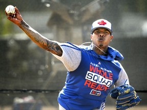 Toronto Blue Jays pitcher Marcus Stroman (6) throws a bullpen session during baseball spring training in Dunedin, Fla., on February 16, 2019. Right-hander Marcus Stroman will get the start on opening day for the Toronto Blue Jays. Manager Charlie Montoyo confirmed the decision before Wednesday's pre-season game against the Baltimore Orioles at Ed Smith Stadium. THE CANADIAN PRESS/Nathan Denette ORG XMIT: CPT121