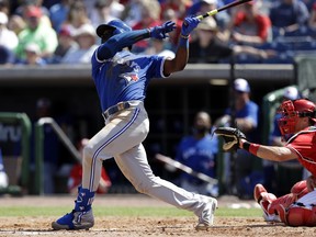 Because Blue Jays outfielder Anthony Alford, 24, played NCAA football, his baseball skills aren’t as advanced as perhaps they should be. Alford was told yesterday that he will begin his season in the minors.  
 (AP Photo/Chris O'Meara) ORG XMIT: FLCO121