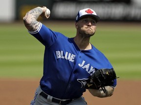 Blue Jays starting pitcher Sean Reid-Foley last just two innings against the Tigers in Lakeland, Fla., yesterday. The 23-year-old gave up three walks, four hits and five earned runs in the Tigers’ 18-6 win.  The Associated press