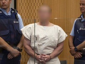 The man charged in relation to the Christchurch massacre, Brenton Tarrant, in the dock for his appearance for murder in the Christchurch District Court on March 16, 2019, in Christchurch, New Zealand. EDITOR'S NOTE: Parts of this image have been pixelated at source to conceal the identity of the defendant due to court order. (Mark Mitchell-Pool/Getty Images)