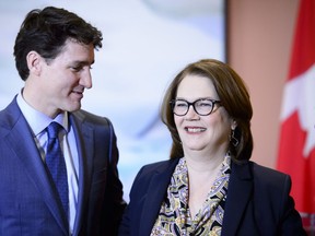 Prime Minister Justin Trudeau and Liberal MP Jane Philpott take part in a cabinet shuffle at Rideau Hall in Ottawa on Monday, Jan. 14, 2019. THE CANADIAN PRESS/Sean Kilpatrick