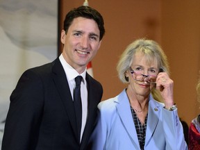 Prime Minister Justin Trudeau stands with Joyce Murray after being sworn in a Treasury Board President during a cabinet shuffle at Rideau Hall in Ottawa on Monday, March 18, 2019. THE CANADIAN PRESS/Sean Kilpatrick