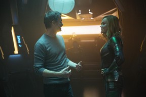 Ryan Fleck and Brie Larson on the set of Captain Marvel. (Marvel Studios)