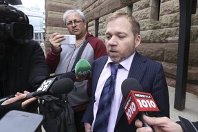 Greg Leslie, lawyer for Marcella Zoia, 19, speaks outside Old City Hall court about his client, aka Chair Girl, on Friday, March 22, 2019. (Jack Boland/Toronto Sun/Postmedia Network)