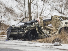 Toronto Police at the scene of a two car, head-on collision on Steeles Ave., west of Sewells Rd. in Toronto, Ont. on Wednesday March 13, 2019. Ernest Doroszuk/Toronto Sun