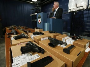 Toronto Police Insp. Joe Matthews of the Integrated Guns and Gangs Task Force speaks on March 6, 2019 about seizure of drugs and weapons. (Jack Boland, Toronto Sun)