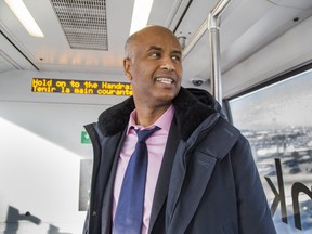 Ahmed Hussen, MP for York South-Weston and Minister of Immigration, Refugees and Citizenship, on the Terminal Link train at Toronto Pearson International Airport on Thursday, March 7, 2019. (Ernest Doroszuk/Toronto Sun/Postmedia)