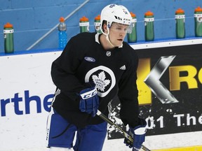 Maple Leafs defenceman Jake Gardiner skatess at practice in Toronto on Jan. 16, 2019.