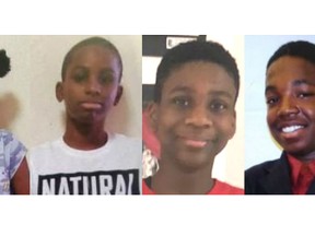 Toronto police are searching for missing youths, from left, Hosanna Beckford, 13, Deanjealo Springer, 13, 
Kai Forbes, 13, and Luther Hinckson, 12 — all were last seen together in the Don Mills Rd/Sheppard Ave. E. area.