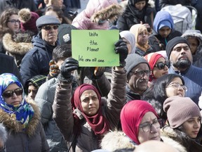 Mississauga grieves with the Muslim community in New Zealand during a ceremony at Celebration Square on Saturday, March 16, 2019. (Stan Behal/Toronto Sun/Postmedia Network)
