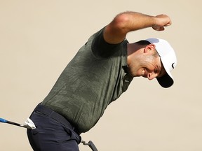 Francesco Molinari celebrates making a putt for birdie on the 18th hole during the final round of the Arnold Palmer Invitational at the Bay Hill Club on March 10, 2019 in Orlando. (Richard Heathcote/Getty Images)