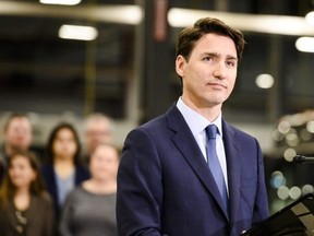Prime Minister Justin Trudeau gives remarks at a transit maintenance facility in Mississauga, Ont., on Thursday, March 21, 2019.