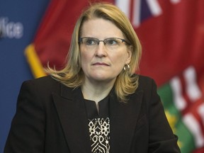 Ontario Minister of Community Safety and Correctional Services Sylvia Jones, listens as York Regional Police deputy chief Thomas Carrique, addresses media after being named as the new OPP commissioner, during a press conference at York Regional Police headquarters in Aurora, Ont. on Monday March 11, 2019. Ernest Doroszuk/Toronto Sun