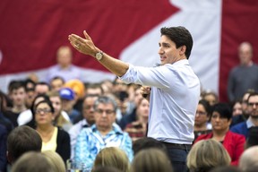 Prime Minister Justin Trudeau participates in a town hall question-and-answer event at Lakehead University in Thunder Bay, Ont., Friday, March 22, 2019. (THE CANADIAN PRESS/David Jackson)