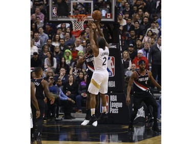 Toronto Raptors Kawhi Leonard SF (2) up shooting two In the first half in Toronto, Ont. on Friday March 1, 2019. Jack Boland/Toronto Sun/Postmedia Network