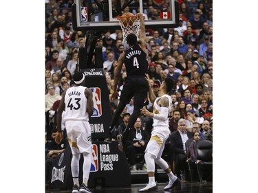 Portland Trail Blazers Maurice Harkless SF(4) dunks In the first half in Toronto, Ont. on Saturday March 2, 2019. Jack Boland/Toronto Sun/Postmedia Network