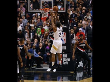 Toronto Raptors Kawhi Leonard SF (2) up shooting two In the first half in Toronto, Ont. on Friday March 1, 2019. Jack Boland/Toronto Sun/Postmedia Network