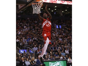 Toronto Raptors Pascal Siakam PF (43) dunks during the second half in Toronto, Ont. on Tuesday March 26, 2019. Jack Boland/Toronto Sun/Postmedia Network
