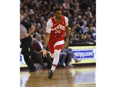 Toronto Raptors Norman Powell SF (24) after scoring a three during the first quarter in Toronto, Ont. on Tuesday March 26, 2019. Jack Boland/Toronto Sun/Postmedia Network