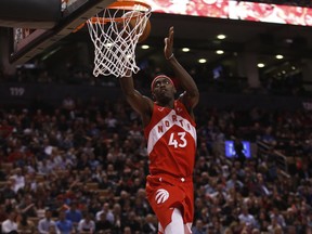 Raptors' Pascal Siakam throws down a dunk during the second half on Tuesday night. Jack Boland/Toronto Sun