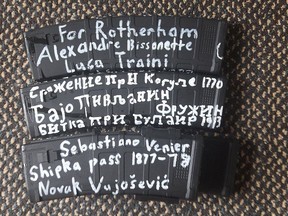 Photo taken from a Twitter page of man claiming responsibility for the attack shows three rifle magazines mentioning “Alexandre Bissonette (sic).”