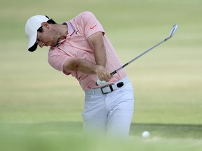 Rory McIlroy hits from a bunker along the 16th fairway during the third round of the Arnold Palmer Invitational Saturday, March 9, 2019, in Orlando, Fla. (AP Photo/Phelan M. Ebenhack)