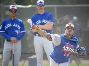 Blue Jays pitcher Marcus Stroman won’t be making the trip to Montreal for two final 
pre-season tuneup games against the Milwaukee Brewers. He plans to throw bullpen sessions at the Rogers Centre. (CP FILES)