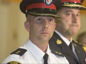 Then York Police Insp. Tom Carrique, front, is seen in 2005 with Chief Armand La Barge.