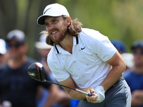 Tommy Fleetwood of England plays his shot from the ninth tee during the first round of The Players Championship on The Stadium Course at TPC Sawgrass in Ponte Vedra Beach, Fla., on Thursday, March 14, 2019.