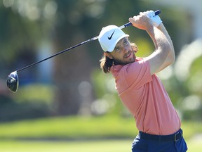 Tommy Fleetwood plays his shot from the 12th tee during the second round of the Arnold Palmer Invitational at the Bay Hill Club on March 08, 2019 in Orlando. (Sam Greenwood/Getty Images)