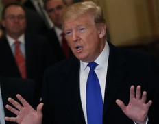 U.S. President Donald Trump speaks to the media after arriving at a Senate Republican weekly policy luncheon at the U.S. Capitol on March 26, 2019, in Washington, DC. (Mark Wilson/Getty Images)