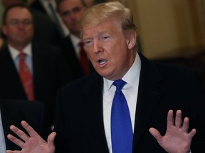 U.S. President Donald Trump speaks to the media after arriving at a Senate Republican weekly policy luncheon at the U.S. Capitol on March 26, 2019, in Washington, DC. (Mark Wilson/Getty Images)