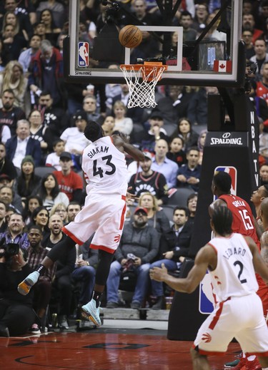 Toronto Raptors forward Pascal Siakam (43)on Tuesday March 5, 2019. The Toronto Raptors host the Houston Rockets at the Scotiabank Arena in Toronto, Ont. Veronica Henri/Toronto Sun/Postmedia Network