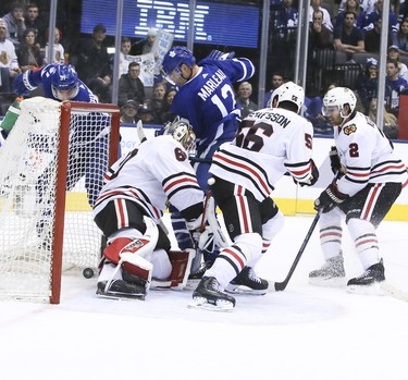 Toronto Maple Leafs center John Tavares (91) scores in the third on Wednesday March 13, 2019. The Toronto Maple Leafs host the Chicago Blackhawks at the Scotiabank Arena in Toronto. Veronica Henri/Toronto Sun/Postmedia Network