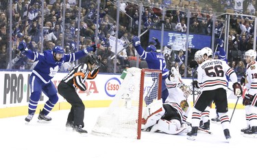 Toronto Maple Leafs center John Tavares (91) scores in the third on Wednesday March 13, 2019. The Toronto Maple Leafs host the Chicago Blackhawks at the Scotiabank Arena in Toronto. Veronica Henri/Toronto Sun/Postmedia Network