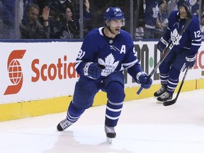 Toronto Maple Leafs center John Tavares scores in the third on Wednesday March 13, 2019.