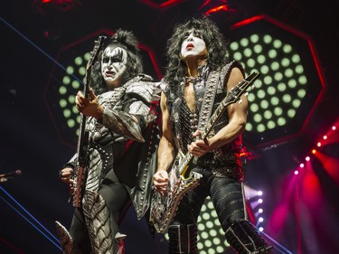 Singer-bassist Gene Simmons (left) and singer-guitarist Paul Stanley of Kiss perform during The Final Tour Ever at the Scotiabank Arena in Toronto, Ont. in Toronto, Ont. on Wednesday March 20, 2019. Ernest Doroszuk/Toronto Sun/Postmedia