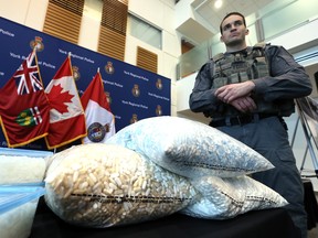 York Regional Police display part of the $5 million dollars in drugs seized as part of Project Discard, a four-month long investigation into the largest methamphetamine production operation ever investigated by York Regional Police at York Region Headquaters on Friday March 22, 2019. Dave Abel/Toronto Sun/Postmedia Network