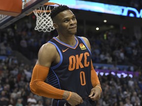 Guard Russell Westbrook should be in a prickly mood when he and the Oklahoma City Thunder host the Raptors on Wednesday night. (June Frantz Hunt/The Associated Press)