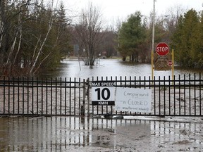 The campground at Centennial Park in Whitefish, Ont. is flooded because of the rising water from Vermilion River on Friday April 26, 2019. John Lappa/Sudbury Star/Postmedia Network ORG XMIT: POS1904261625066326