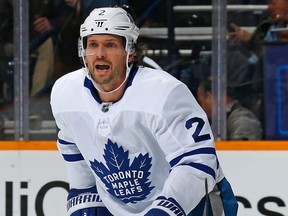 Ron Hainsey #2 of the Toronto Maple Leafs skates against the Nashville Predators during the first period at Bridgestone Arena on March 19, 2019 in Nashville, Tennessee.  (Photo by Frederick Breedon/Getty Images)