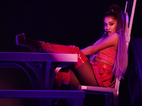 In this March 18, 2019 file photo, Ariana Grande performs onstage during the Sweetener World Tour - Opening Night at Times Union Center in Albany, New York. (Kevin Mazur/Getty Images for Ariana Grande)