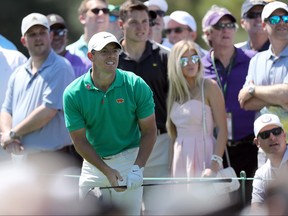 Rory McIlroy of Northern Ireland reacts to a shot during a practice round prior to the Masters at Augusta National Golf Club on April 10, 2019 in Augusta, Georgia. (David Cannon/Getty Images)