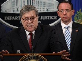 U.S. Attorney General William Barr speaks during a press conference on the release of the redacted version of the Mueller report at the Department of Justice April 18, 2019 in Washington, DC.  (Win McNamee/Getty Images)